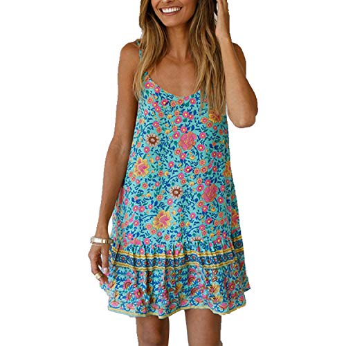 Biofieay Damen Sommerkleid Ärmelloses Blumen Mini Kleid Verstellbares Riemchen Swing Strandkleider von Biofieay