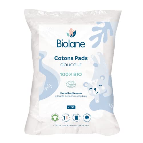 BIOLANE - Weiche Wattepads – Baby – 100% Bio – 150 Baumwolle – für empfindliche Haut – Wechsel & Toilette – ab der Geburt – hergestellt in Frankreich von Biolane