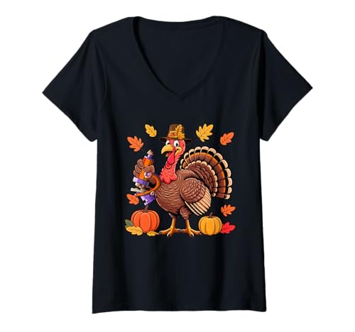 Damen Biologe Job Thanksgiving Truthahn Herbstblätter Kürbisse T-Shirt mit V-Ausschnitt Damen Biologe Job Thanksgiving Truthahn Herbstblätter Kürbisse T-Shirt mit V-Ausschnitt von Biologist Thanksgiving Costume