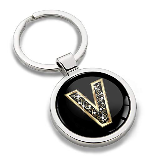 Biomar Labs® Schlüsselanhänger Buchstabe Metall Keyring Buchstaben Initialen Alphabet Autoschlüssel Geschenk Metall-Schlüsselanhänger Schlüsselbund Edelstahl Gold V, KK 74 von Biomar Labs