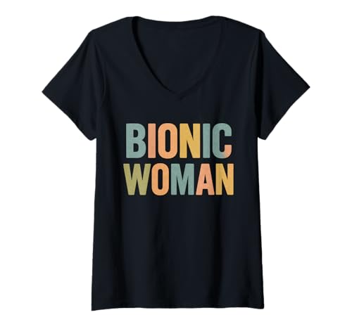 Damen Bionische Frau T-Shirt mit V-Ausschnitt Damen Bionische Frau T-Shirt mit V-Ausschnitt von Bionic Knee Club Funny Knee Replacement Gifts
