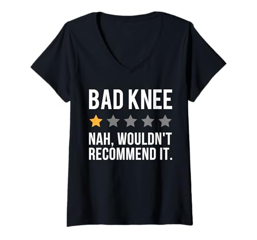 Damen Bad Knee One-Star-Bewertung Lustiger Patient mit gebrochenem Knie T-Shirt mit V-Ausschnitt Damen Bad Knee One-Star-Bewertung Lustiger Patient mit gebrochenem Knie T-Shirt mit V-Ausschnitt von Bionic Knee Replacement Recovery Designs