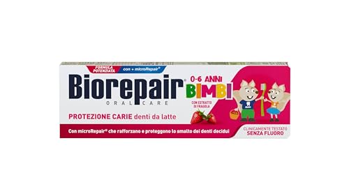 Biorepair, Kinderzahnpasta 0-6 Jahre, Biorepair Zahnpasta für Kinder, ohne Fluorid, Erdbeer-Geschmack, Anti-Caries, für gesundes Zahnfleisch, 50 ml von Biorepair