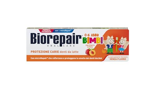 Biorepair, Kinderzahnpasta 0-6 Jahre, 12 Packungen mit je 50 ml, Biorepair Zahnpasta für Kinder ohne Fluorid, Pfirsichgeschmack, Anticarien, für gesundes Zahnfleisch von Biorepair
