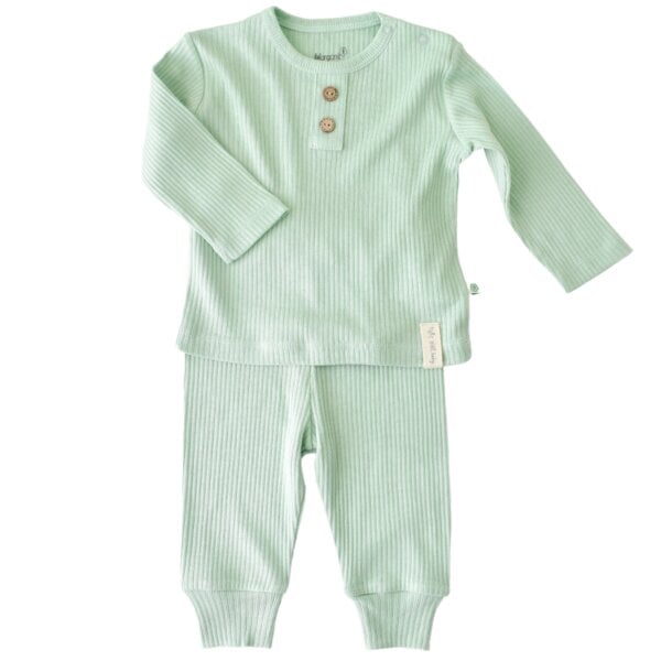 Biorganic Soft Modal Pyjama Set ‒ Langarmshirt & Hose, GOTS, gerippte Textilstruktur von Biorganic