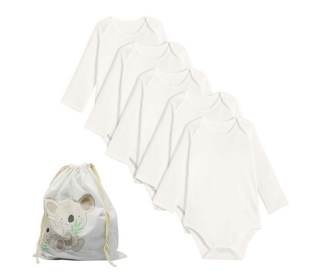 biorganic Langarmbody (5er Pack) für Jungen und Mädchen, Unisex, Mehrfarbig, Ecru, Baby Body (Set, 6-tlg., 5er-Pack Bodys & 1 Beutel) Langarm, 100% Bio-Baumwolle, GOTS-zert., mit praktischen Druckknöpfen von biorganic