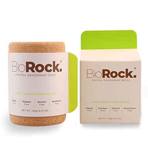 Biorock Natürliches Deodorant und Nachfüllpack von Crystal, ohne Geruch, aus Kunststoff und Aluminium, für Frauen und Männer, umweltfreundlich, nachhaltig ohne Rückstände von Biorock