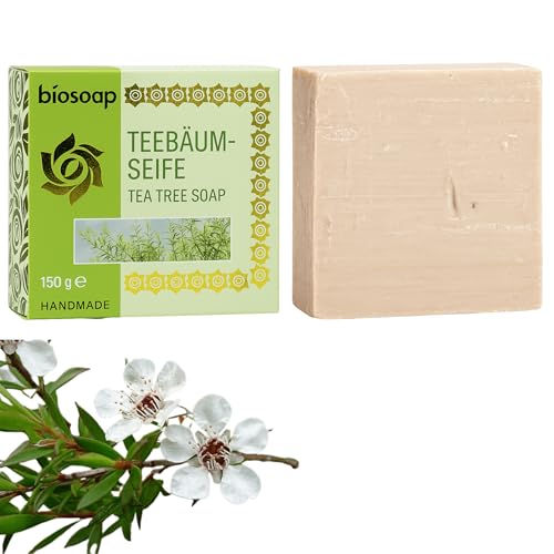150g Handmade Teebaum - Naturseife mit echtem Teebaumöl – Handgemacht, Natürliche Pflege für Haut & Körper, Handseife, Gesichtsseife Und Körperseife- Männer Und Frauen (Teebaum-Seife) von Biotama