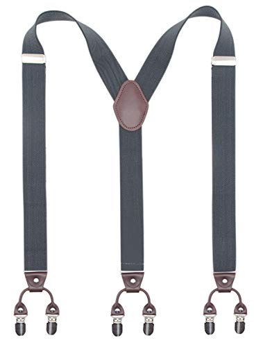 Bioterti Herren Hosenträger Y-Form Heavy Duty Hosenträger - 6 Metall Clips Elastische Träger, Braun-Pu Dunkelgrau, Einheitsgröße Bioterti Herren Hosenträger Y-Form Heavy Duty Hosenträger - 6 Metall Clips Elastische Träger, Braun-Pu Dunkelgrau, Einheitsgröße von Bioterti