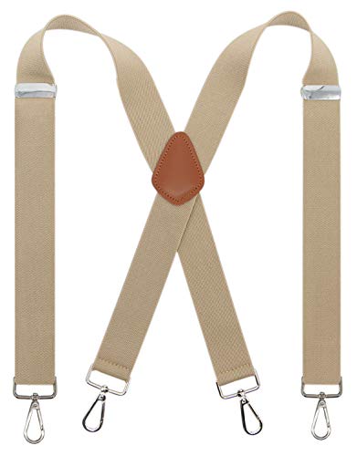 Bioterti Herren Hosenträger mit 4 Karabinerhaken, strapazierfähig, X-Rücken, 3,6 cm, Khaki, Einheitsgröße Bioterti Herren Hosenträger mit 4 Karabinerhaken, strapazierfähig, X-Rücken, 3,6 cm, Khaki, Einheitsgröße von Bioterti
