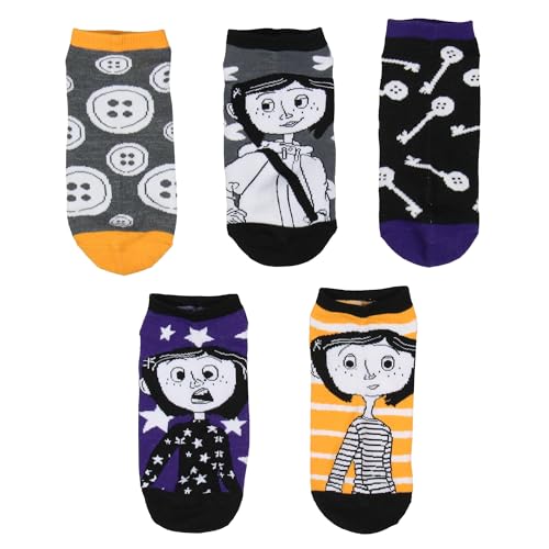Bioworld Coraline Socks Damen Mysterious Character Inspired Designs 5er-Pack Mix and Match Erwachsene No-Show Knöchelsocken, Mehrfarbig, Einheitsgröße Bioworld Coraline Socks Damen Mysterious Character Inspired Designs 5er-Pack Mix and Match Erwachsene No-Show Knöchelsocken, Mehrfarbig, Einheitsgröße von Bioworld