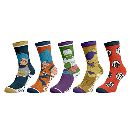 Bioworld Dragonball Z Character Logos Crew Socken (5 Paar) Multi, Mehrfarbig/Meereswellen (Ocean Tides), Medium von Bioworld