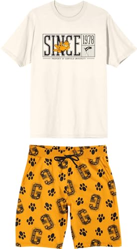 Bioworld Garfield University Since 1978 Herren 2er-Pack T-Shirt & Lounge-Shorts, Schlaf-Set, Mehrfarbig, L von Bioworld
