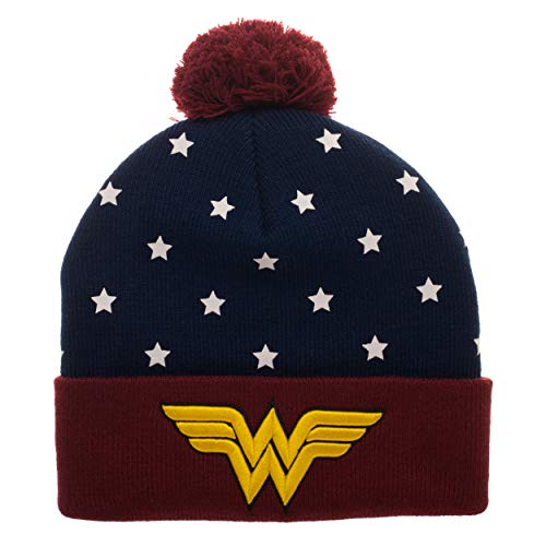 Bioworld Merchandising/Independent Sales Juniors DC Wonder Woman Navy, Red & Gold Cuff Pom Beanie Standard von Bioworld