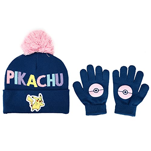 Pokemon Pikachu Kinder Navy Knit Cuff Pom Beanie und Handschuh Set von Bioworld