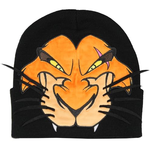 Disney The Lion King Scar Felt Embroidered Face Design with 3D Whiskers Adult Cuffed Beanie Hat, 3D-Schnurrhaare, Einheitsgröße von Bioworld