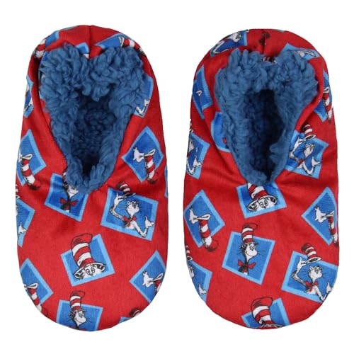 Dr. Seuss Kinder Hausschuhsocken Katze in der Mütze rutschfeste Sohle für Jungen oder Mädchen, Rot/Ausflug, einfarbig (Getaway Solids), Large-X-Large von Bioworld