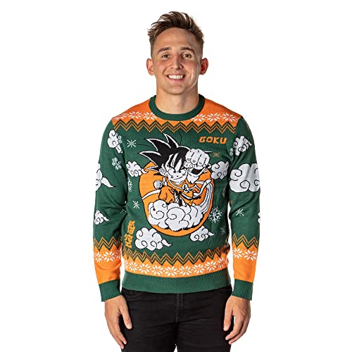Dragon Ball Z Herren Kid Goku On Cloud Nimbus Ugly Christmas Sweater Knit Pullover, Grün , Mittel von Bioworld