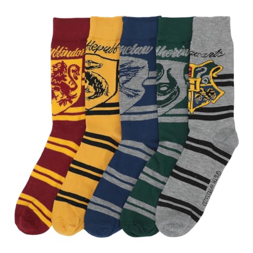 Harry Potter Hogwarts Hauswappen auf Varsity Stripes Herren Casual Crew Socken (5 Paar), Mehrfarbig, Einheitsgr��e von Bioworld