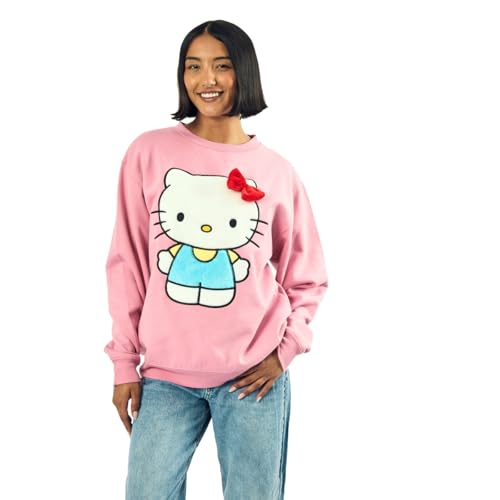 Hello Kitty Big Face Plush Character Damen Rosa Rundhalsausschnitt Langarm Oversized Fleece Sweatshirt, HKC Biga Face Pink, XXL von Bioworld