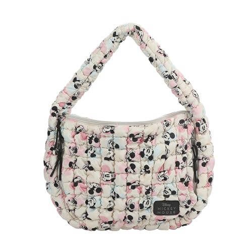 Mickey Mouse Classic Mickey Face Allover-Print White 43.2 cm Quilted Ruched Tote von Bioworld
