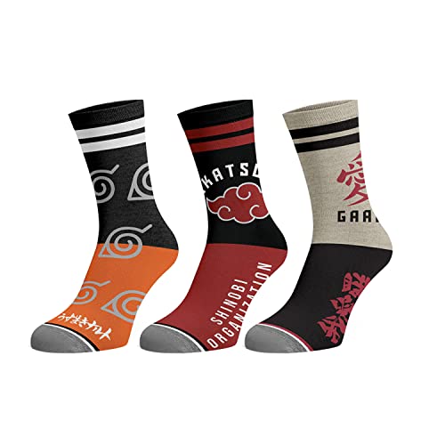 Bioworld Naruto Shippuden Herren Clan Logos 3-Pack Erwachsene Mid-Calf Crew Socken Größe 42-47, Mehrfarbig, 40.5-46 EU von Bioworld