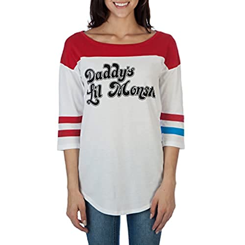 Offiziell DC Comics Suicide Squad Harley Quinn Daddy's Lil Monster Frauen Base-Ball T-Shirt Weiß Medium – FR 38 Weiß von Bioworld