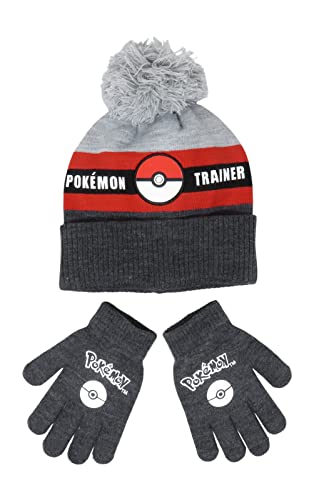 Pokemon Trainer Pokeball Kinder Beanie Mütze Kappe und Handschuhe Set Neu, GRAU, Einheitsgröße von Bioworld