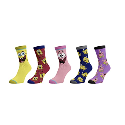 Spongebob Schwammkopf Patrick Toss Characters Herren Crew Socken 5 Paar Pack, Multi, Einheitsgr��e von Bioworld