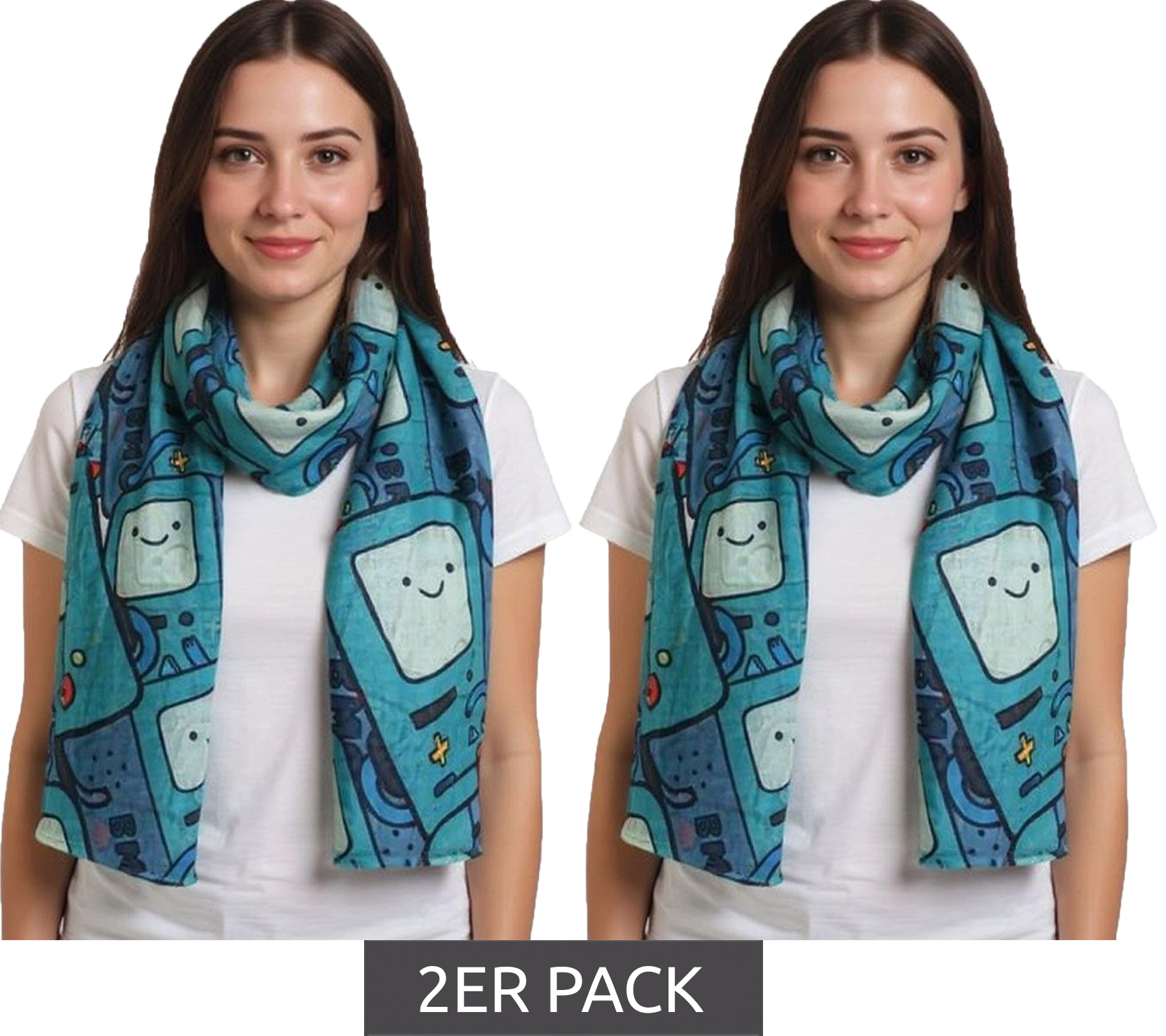 2er Sparpack ADVENTURE TIME Halstuch mit Beemo Print 180cm langer Sommer-Schal Cartoon SF260201ADV Grün/Bunt von BioworldMerch