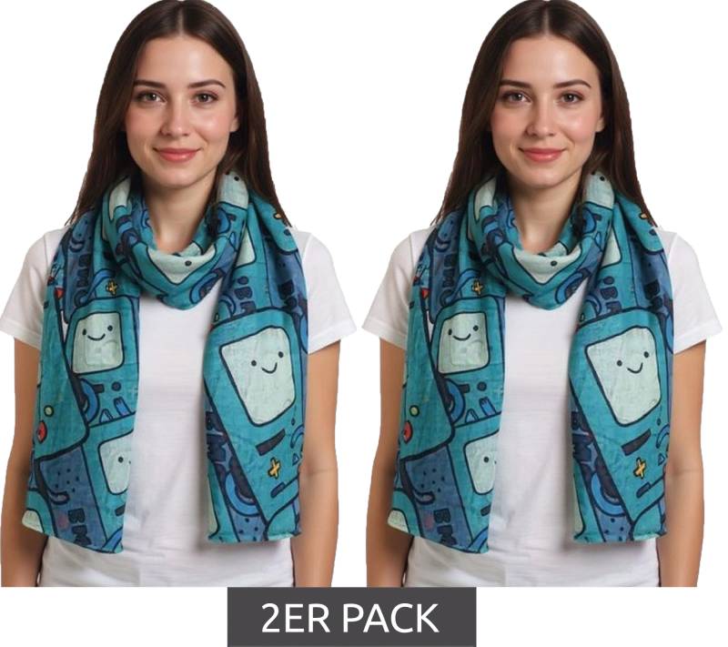 2er Sparpack ADVENTURE TIME Halstuch mit Beemo Print 180cm langer Sommer-Schal Cartoon SF260201ADV Grün/Bunt von BioworldMerch