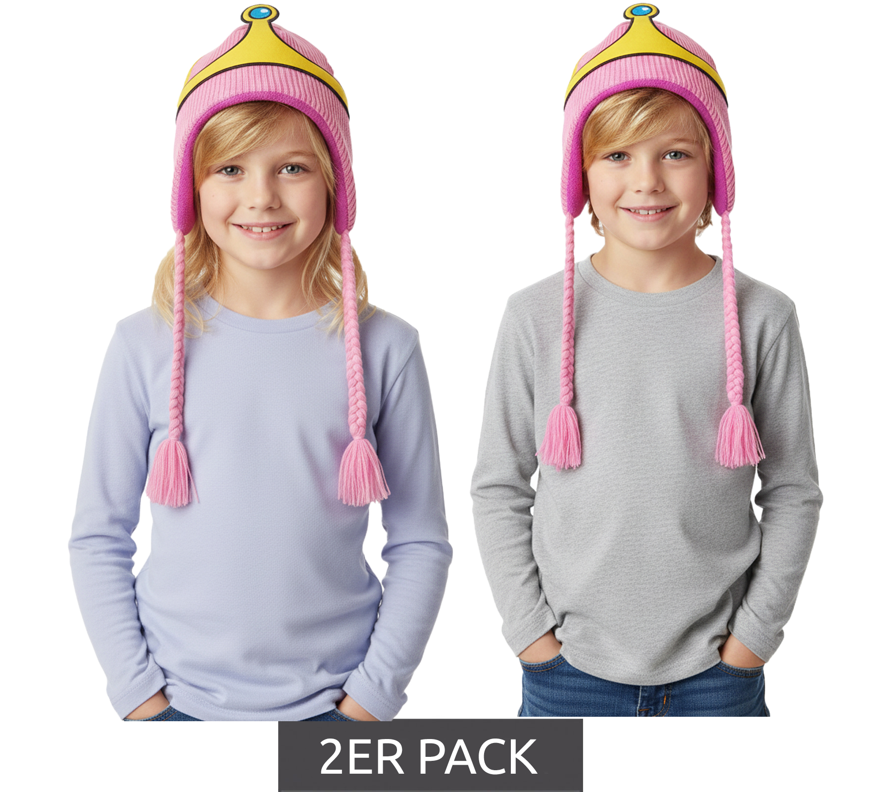 2er Sparpack ADVENTURE TIME Prinzessin Bonnibel Bubblegum Mütze Kinder Beanie mit Zöpfen KC0SXBADV Pink von BioworldMerch