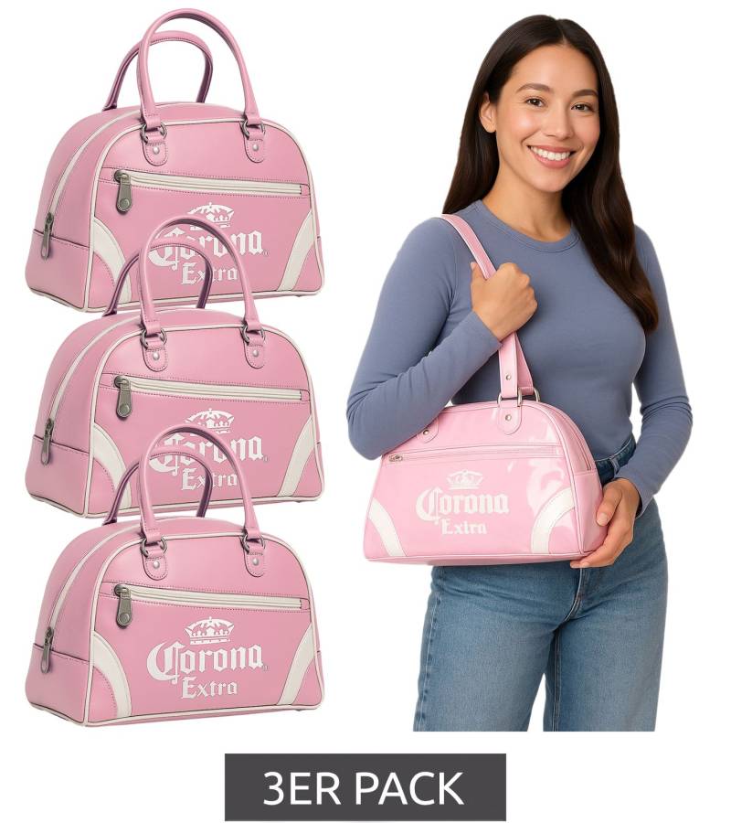 3er Pack Corona Bier Bowling Bag Damen Handtasche Schulter-Tasche mit Logoschriftzug 31 x 22 x 12 cm MB53346COR0 Rosa von BioworldMerch