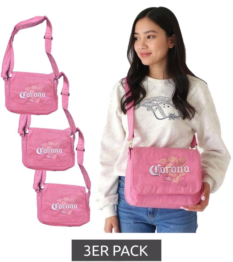 3er Pack Corona Bier Damen Schulter-Tasche kleiner Shopper Fan-Artikel mit Logo-Stickerei Canvas Tasche Rosa von BioworldMerch