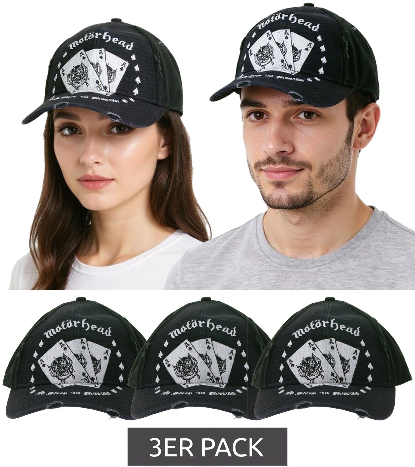 3er Pack Motorhead Cap stylische Baseball-Cap Baumwoll-Cap Fan-Artikel Sparpack TC110387MTR Schwarz/Weiß von BioworldMerch