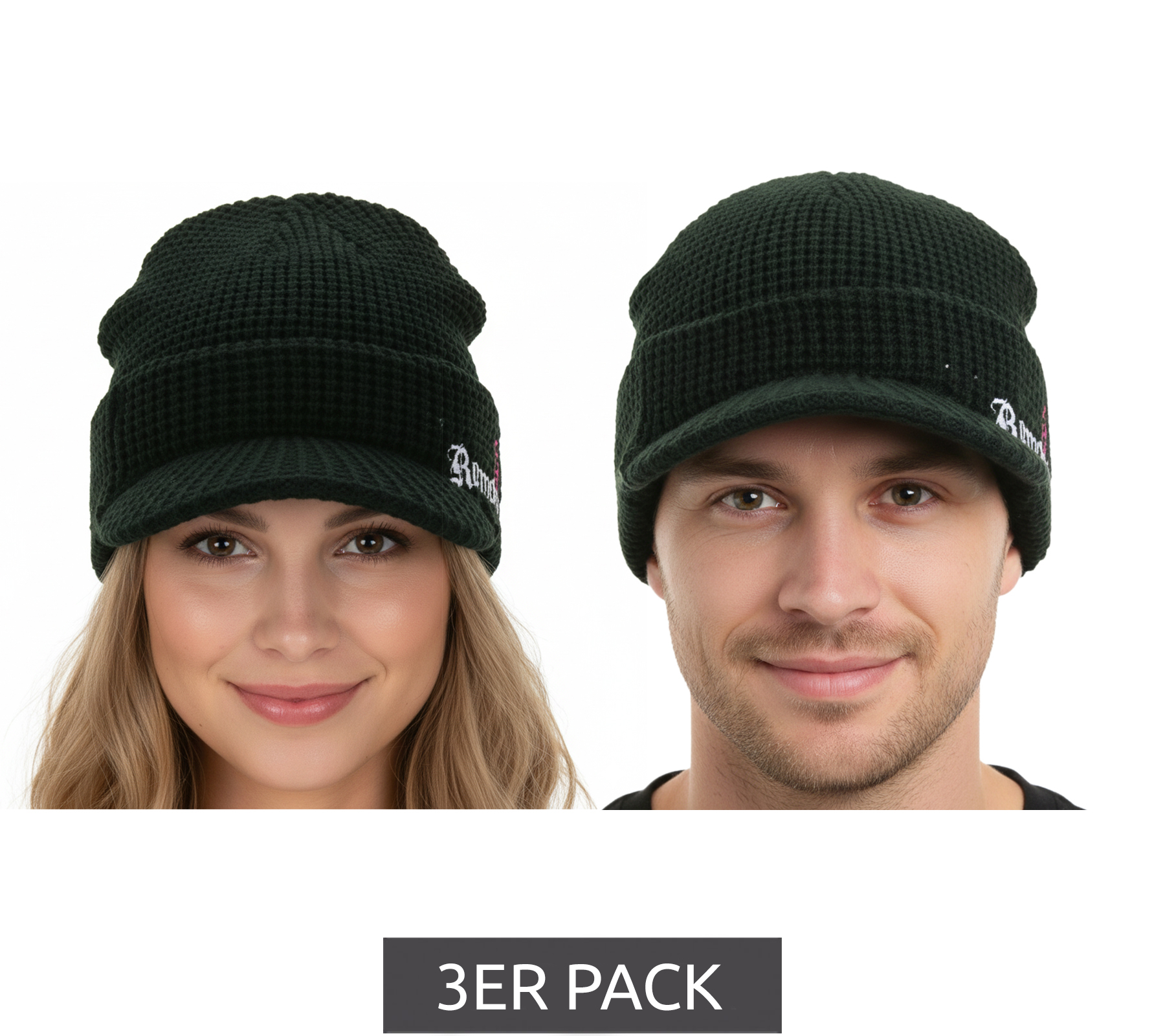 3er Pack RAMONES Unisex Beanie mit Ramones-Logo und NY Punk Rock Schriftzug Schirm-Beanie Freizeit-Mütze Sparpack Schwarz/Rosa/Weiß von BioworldMerch