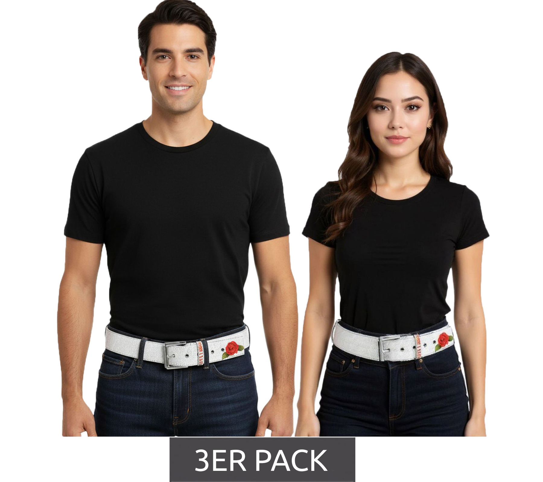 3er Sparpack Guns N' Roses Gürtel im Vintage-Look Einheitsgröße 100cm mit Logo-Schriftzug Freizeit-Gürtel 100cm BT104882GNR Weiß von BioworldMerch