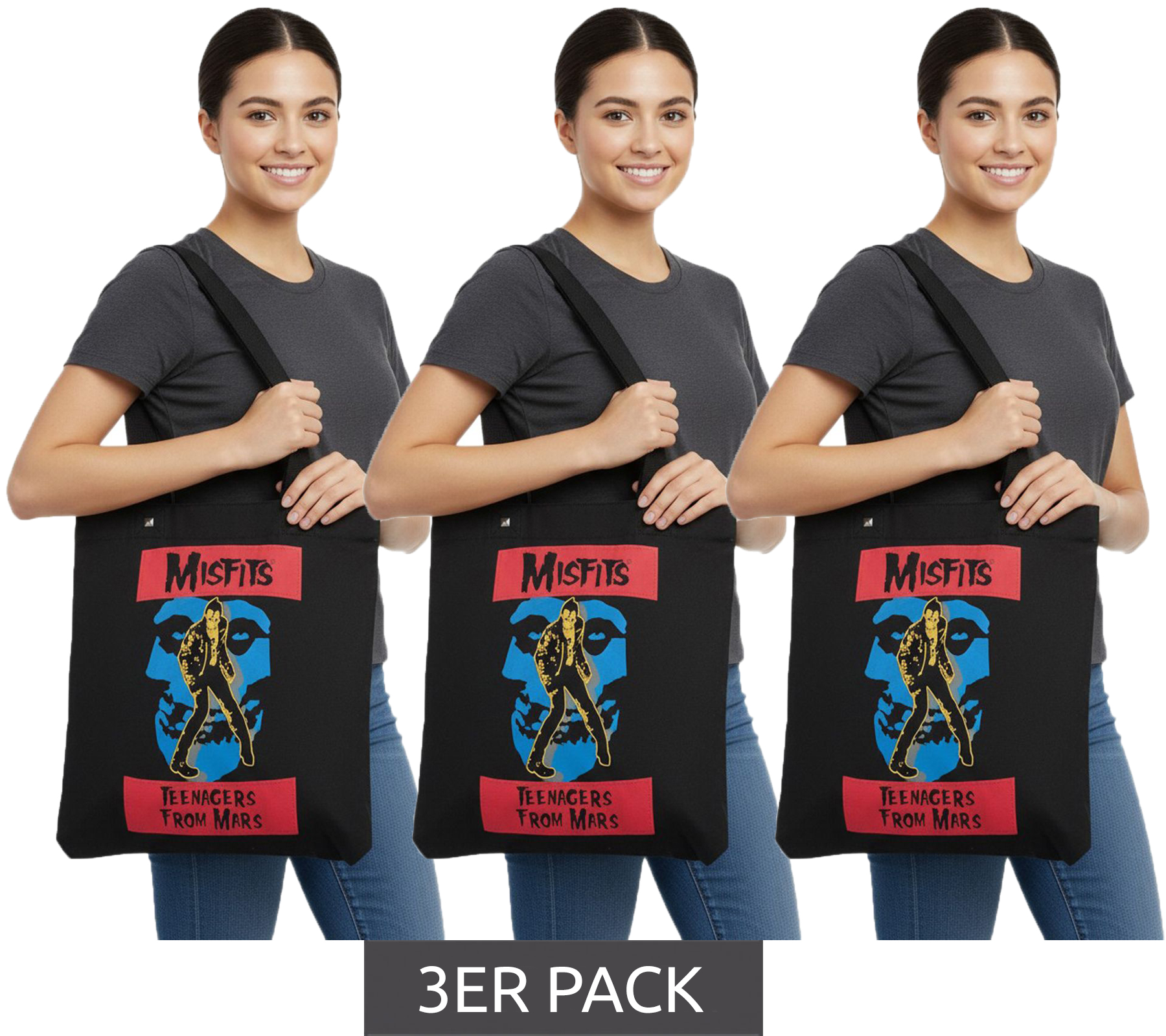 3er Sparpack MISFITS Teenager from Mars Punkrock-Band Tote Bag Damen und Herren Schultertasche wendbar LT114889MISO 35x32 cm LT114889MISO Schwarz/Bunt 3er Sparpack MISFITS Teenager from Mars Punkrock-Band Tote Bag Damen und Herren Schultertasche wendbar LT114889MISO 35x32 cm LT114889MISO Schwarz/Bunt von BioworldMerch