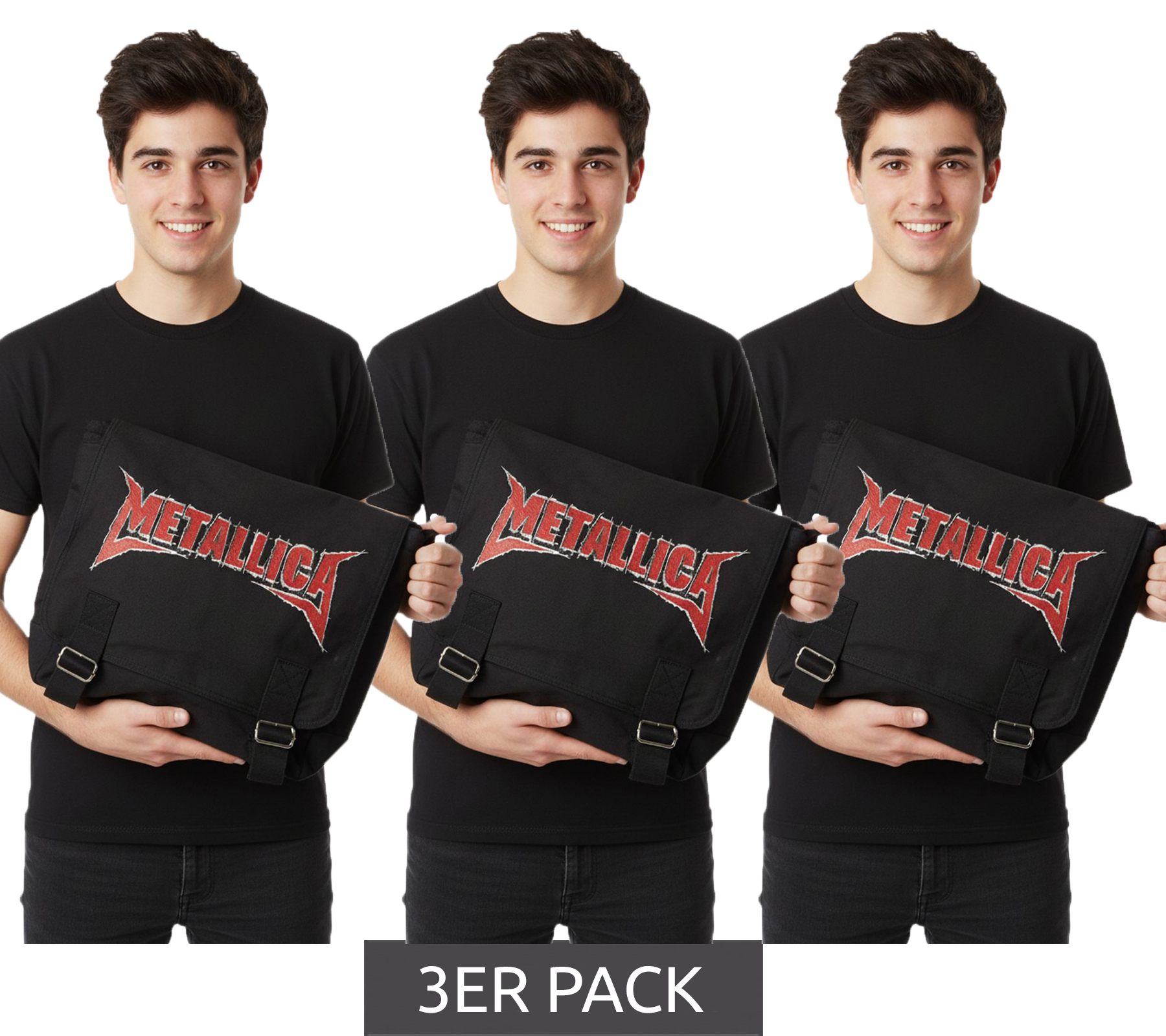 3er Sparpack Metallica Heavy-Metal-Band Umhänge-Tasche Messengerbag Laptop-Tasche Fan-Artikel MB125101MET Schwarz/Rot von BioworldMerch