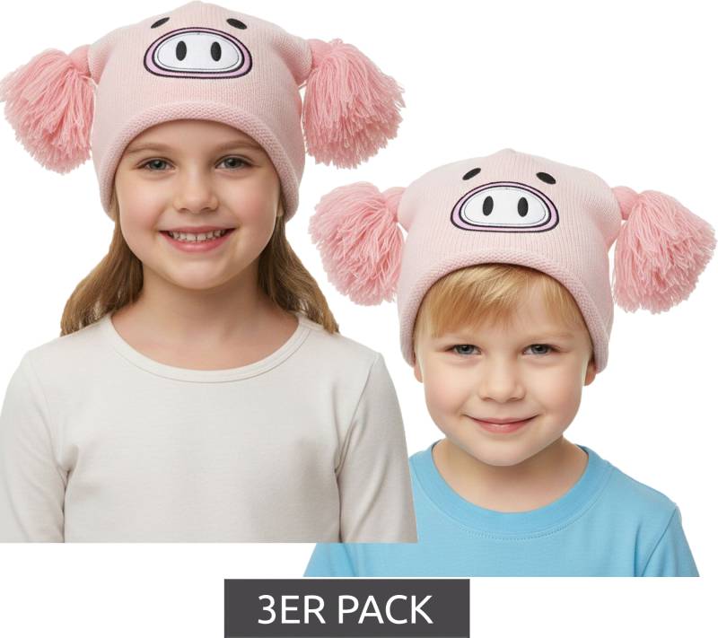 3er Sparpack Schweinchen Mütze Teenager Beanie mit Bommeln und niedlichem Gesicht vorne BE170080PLW Rosa 3er Sparpack Schweinchen Mütze Teenager Beanie mit Bommeln und niedlichem Gesicht vorne BE170080PLW Rosa von BioworldMerch