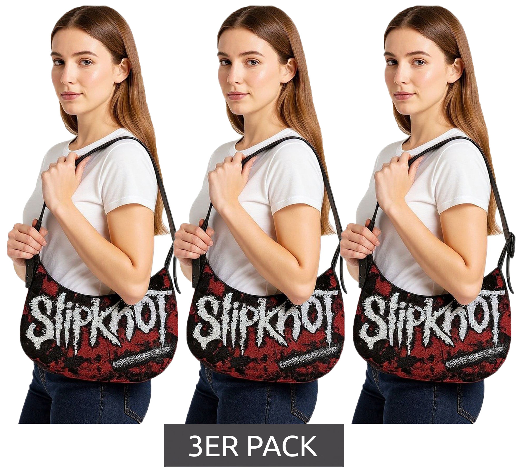 3er Sparpack Slipknot Metal-Band Umhänge-Tasche stylische Einkaufstasche Fan-Artikel LB111185SLPO Schwarz/Rot/Weiß von BioworldMerch