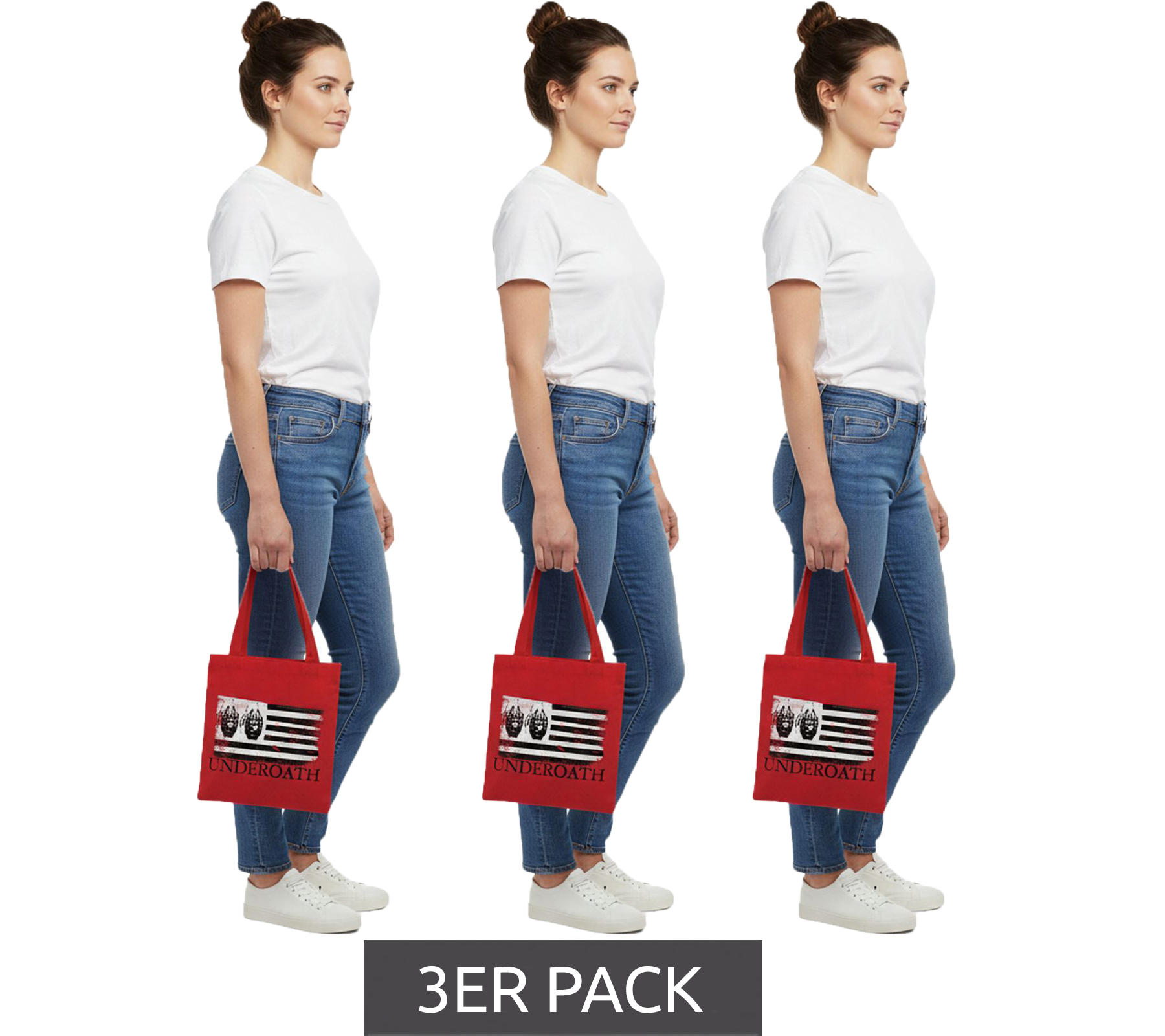 3er Sparpack Underoath Metalcore-Band Umhänge-Tasche stylische Einkaufstasche Fan-Artikel 31 x 33 x 3 cm LB1071901UND Rot/Schwarz/Weiß von BioworldMerch