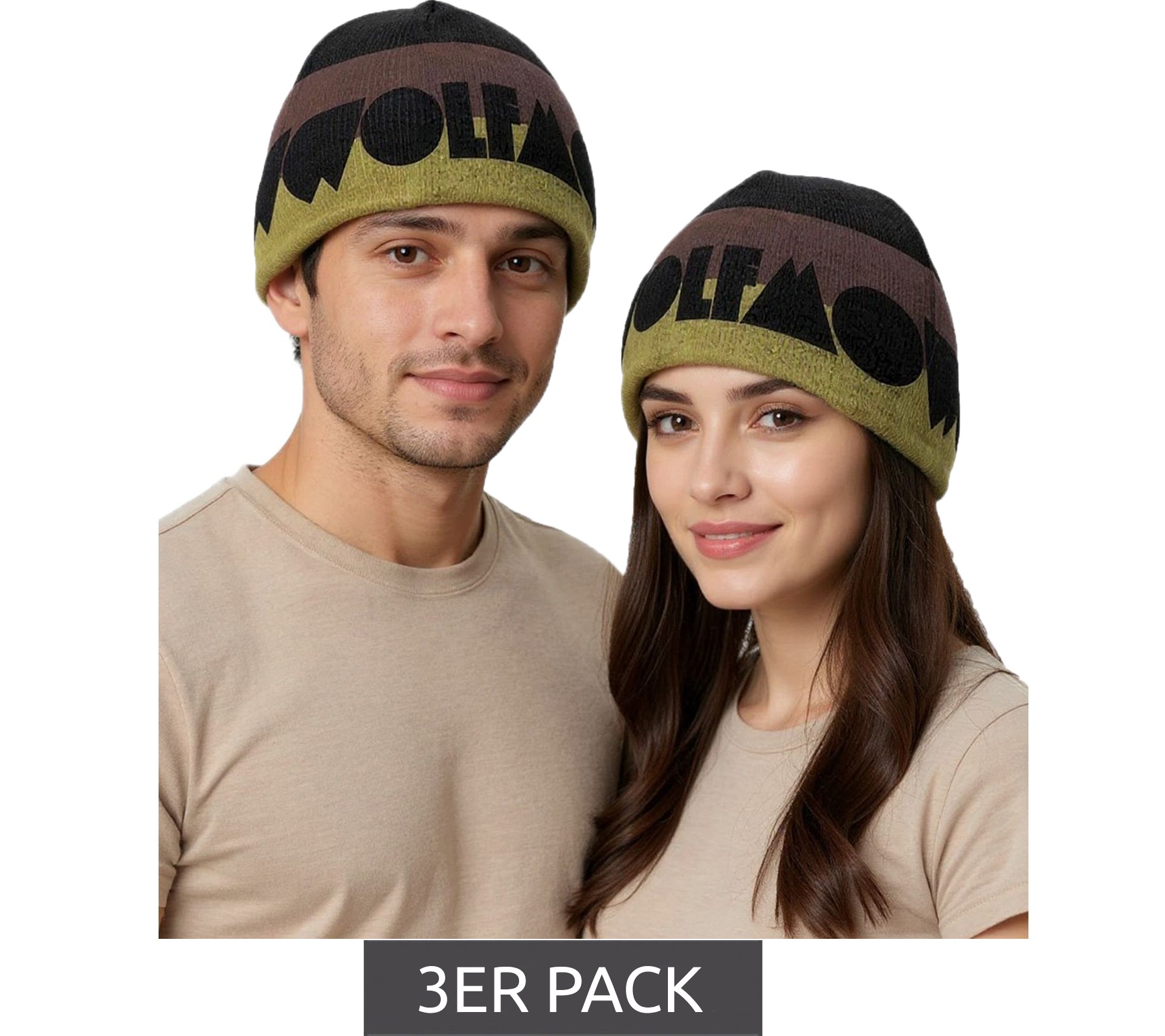 3er Sparpack Wolfmother Beanie kuschelige Mütze stylische Strick-Beanie Fan-Artikel KC109932WLM Schwarz/Grau/Gelb von BioworldMerch