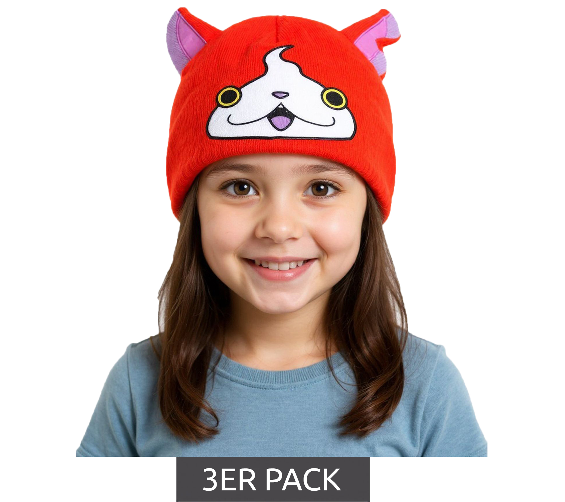 3er Sparpack Yo-kai Watch Jibanyan Beanie Strick-Mütze Kinder Kopfbedeckung mit Ohren KC472464YKW Orange/Pink 3er Sparpack Yo-kai Watch Jibanyan Beanie Strick-Mütze Kinder Kopfbedeckung mit Ohren KC472464YKW Orange/Pink von BioworldMerch
