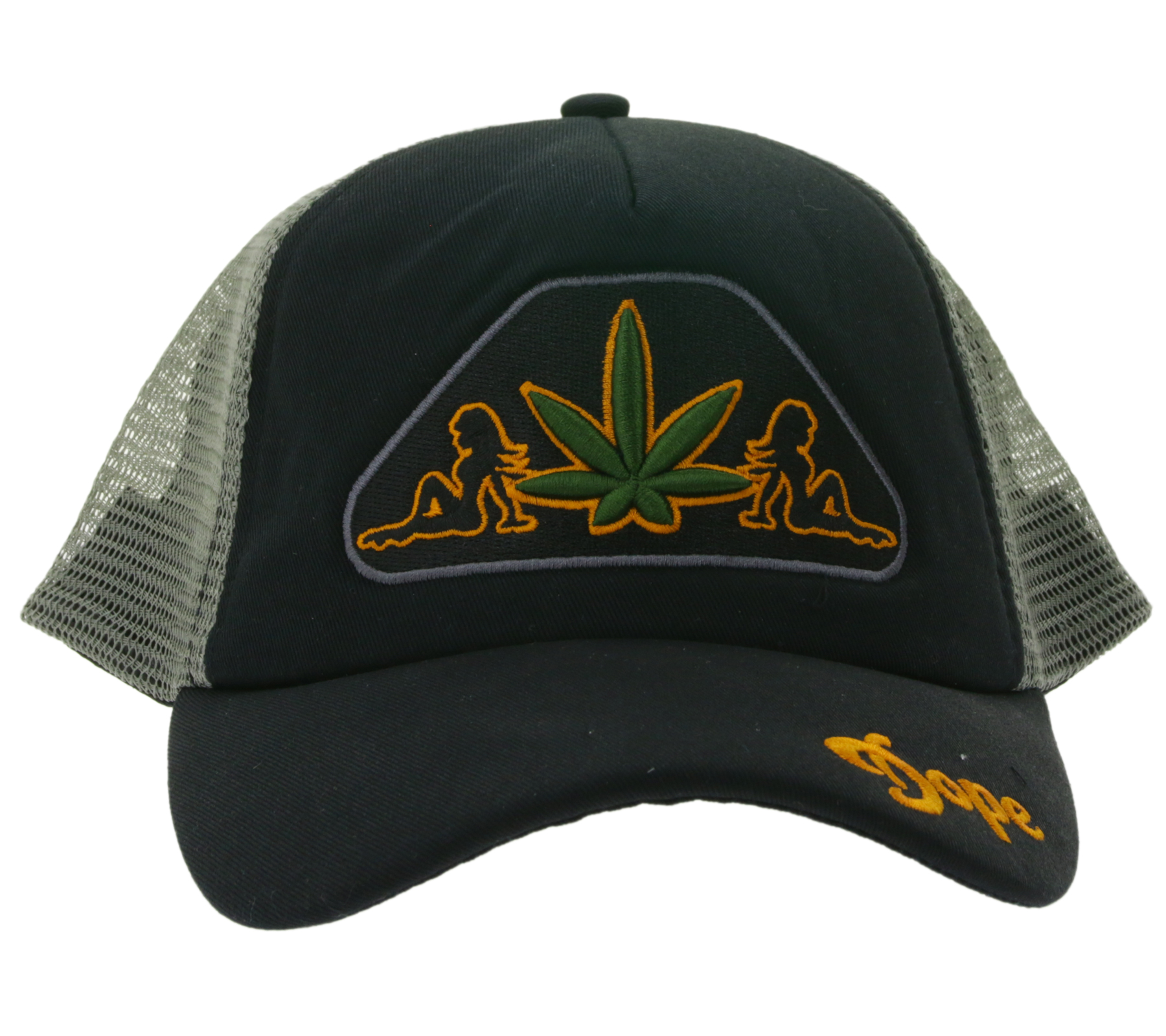 Dope Orange On Black & Leaf Trucker-Cap stylische Baseball-Cap Baumwoll-Cap mit Netzeinsatz 7330GUY Schwarz/Grau Dope Orange On Black & Leaf Trucker-Cap stylische Baseball-Cap Baumwoll-Cap mit Netzeinsatz 7330GUY Schwarz/Grau von BioworldMerch
