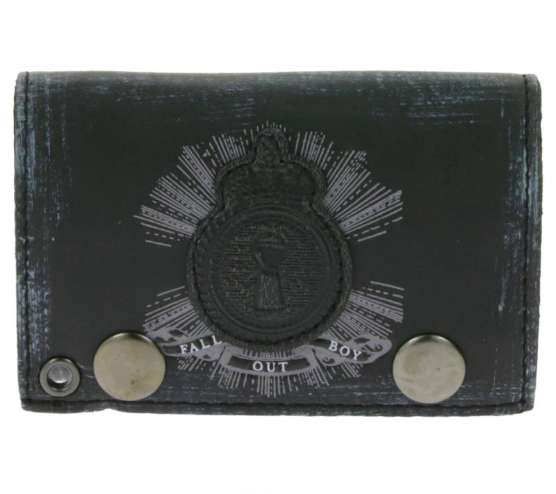 FALL OUT BOY Leder-Geldbörse mit Logo-Motiv Metalldruckknöpfen und Kette Rockiger Gothic-Style LW103557FOB0 Schwarz/Weiß von BioworldMerch