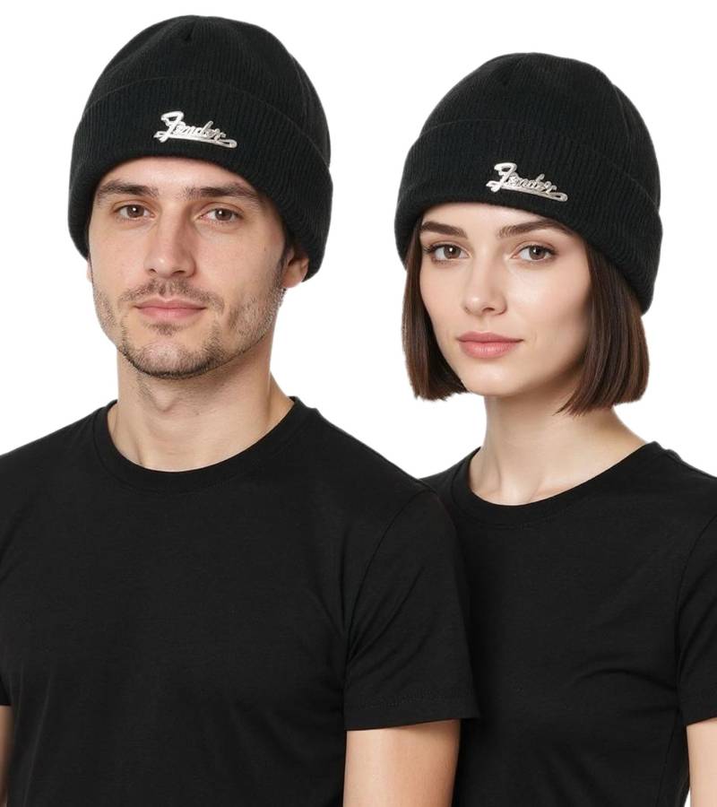 Fender Beanie mit Metall-Logo Strick-Mütze vom bekannten Gitarren-Hersteller Fan-Beanie KC230303FEN Schwarz von BioworldMerch