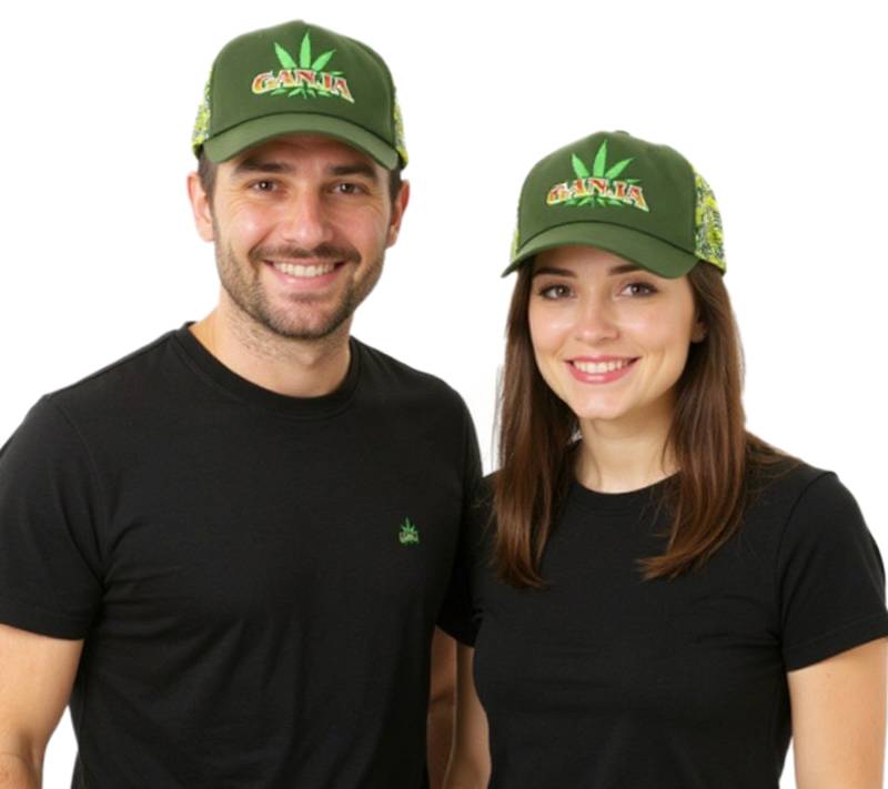 Ganja Green Canvas Trucker-Cap Baseball-Cap Baumwoll-Cap mit Netzeinsatz 7420GUY Grün/Gelb von BioworldMerch