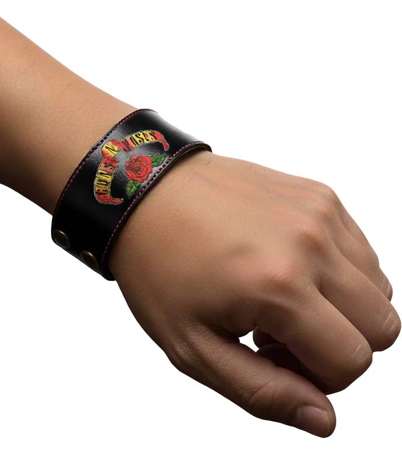 Guns N' Roses Hard-Rock Band Armband mit Logo-Schriftzug Fan-Artikel Leder-Armband Schwarz Guns N' Roses Hard-Rock Band Armband mit Logo-Schriftzug Fan-Artikel Leder-Armband Schwarz von BioworldMerch