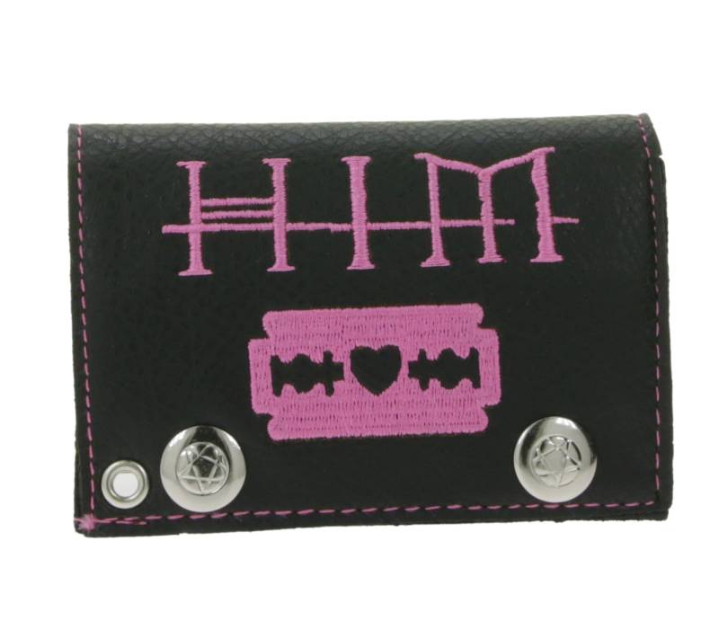 HIM Leder-Geldbörse mit pinkem Heartagram-Motiv Metalldruckknöpfen und Kette Rockiger Gothic-Style LW825951HIM0 Schwarz/Pink von BioworldMerch
